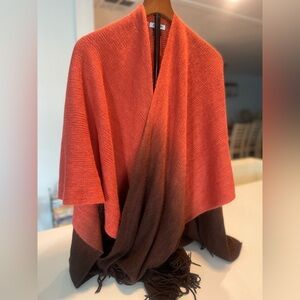 Wrap Shawl in ombré shades of burnt orange and brown. Fall Essential.
